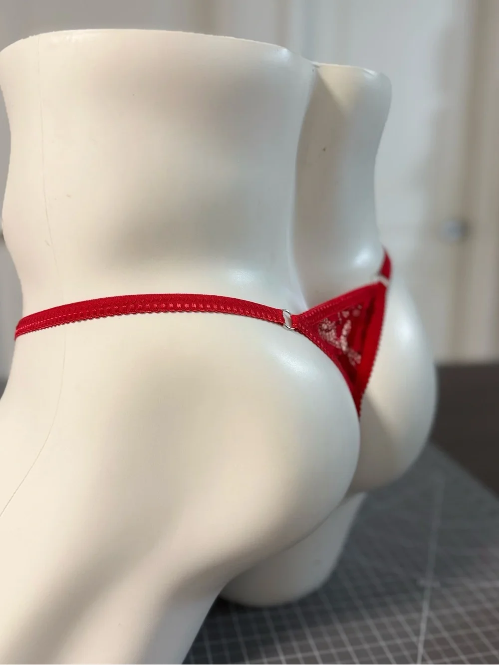 Red Lace Men’s Pouch Thong - Sheer Lace Trim